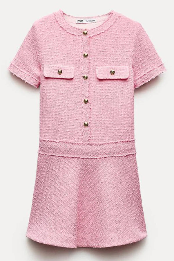 Brit & Boho™ I Lalaine Gold Button Short Sleeve Pocketed Mini Dress Brit & Boho | Fashion & Boutique