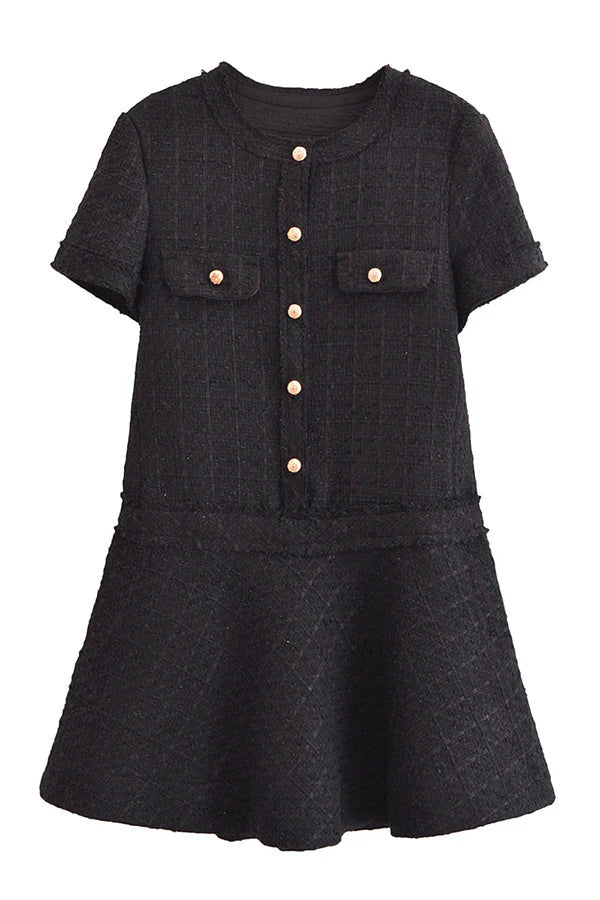 Brit & Boho™ I Lalaine Gold Button Short Sleeve Pocketed Mini Dress Brit & Boho | Fashion & Boutique