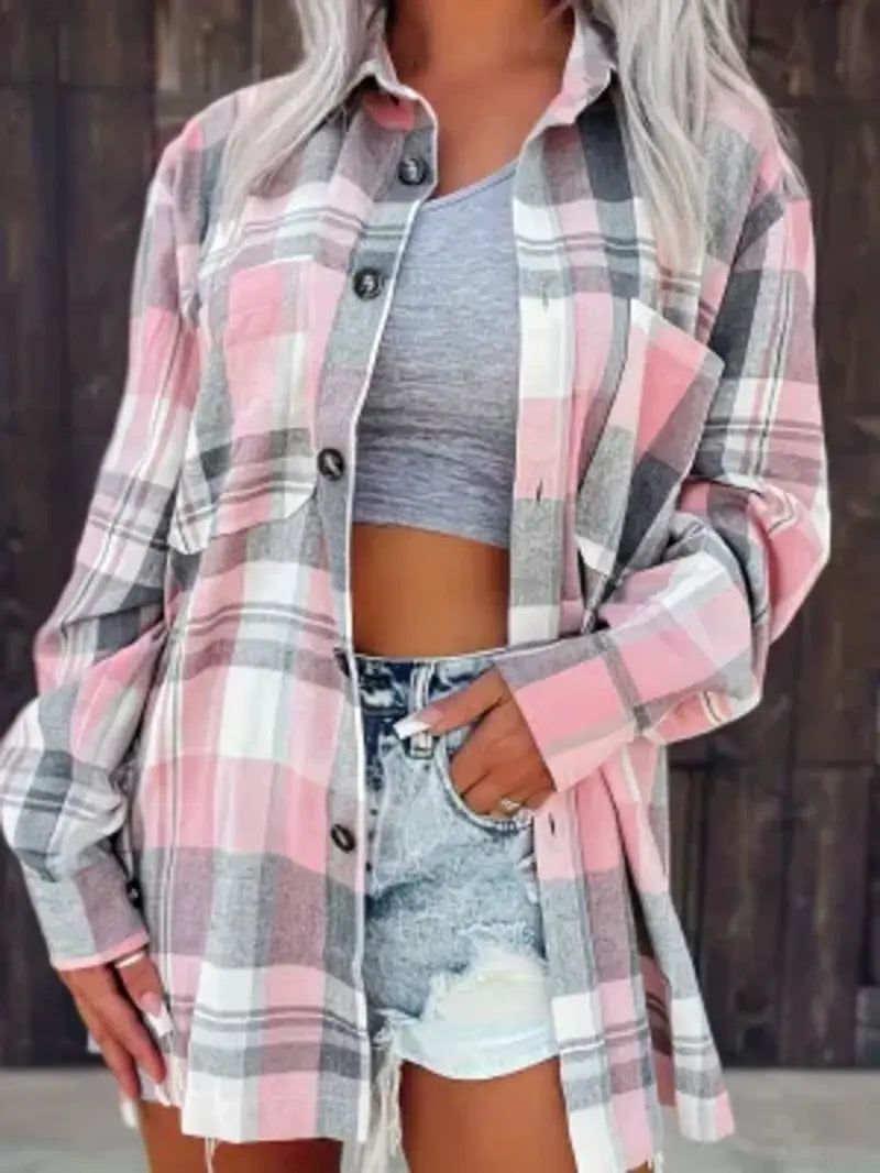 Brit & Boho™ I Dunn Casual Lapel Plaid Long Sleeve Brit & Boho | Fashion & Boutique