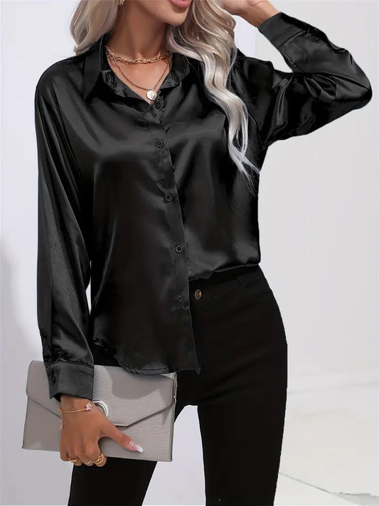 Brit & Boho™ I Sam Lapel-collar Satin Shirt