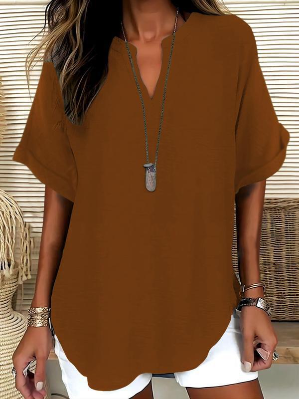 Atasia - Soft-Touch Notched-Neck Blouse