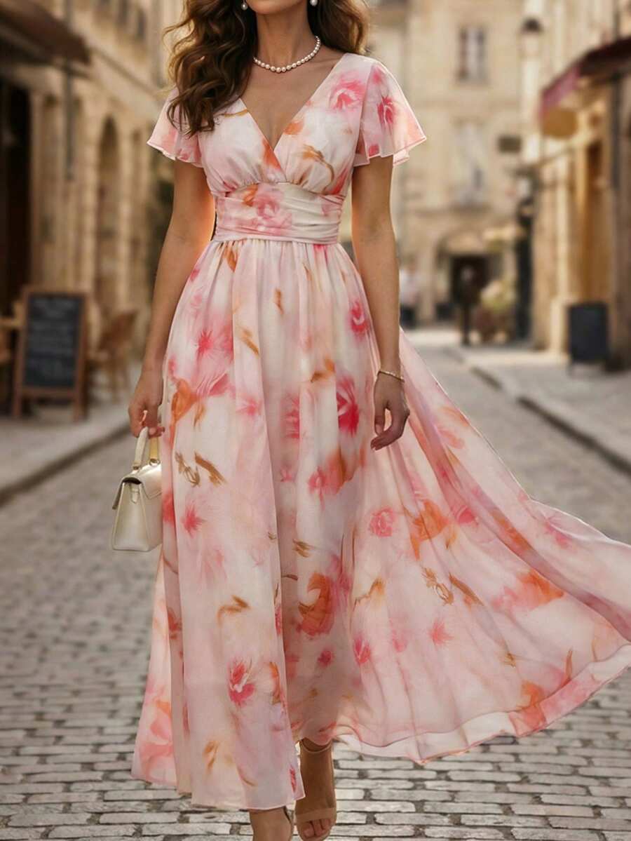 Emery Floral V-Neck Midi Dress