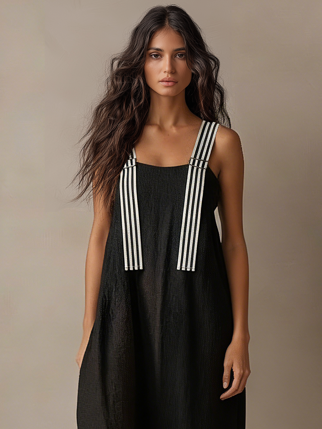 Women's Minimalist Striped Spaghetti Strap Loose Linen-Blend Maxi Dress MDZ1665D7Y