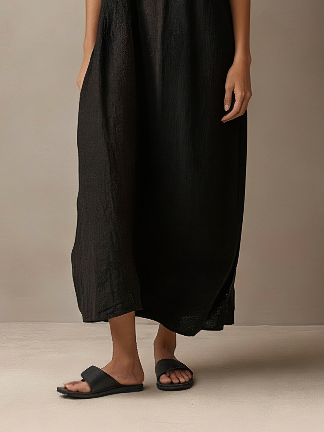 Women's Minimalist Striped Spaghetti Strap Loose Linen-Blend Maxi Dress MDZ1665D7Y