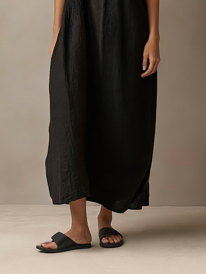 Women's Minimalist Striped Spaghetti Strap Loose Linen-Blend Maxi Dress MDZ1665D7Y