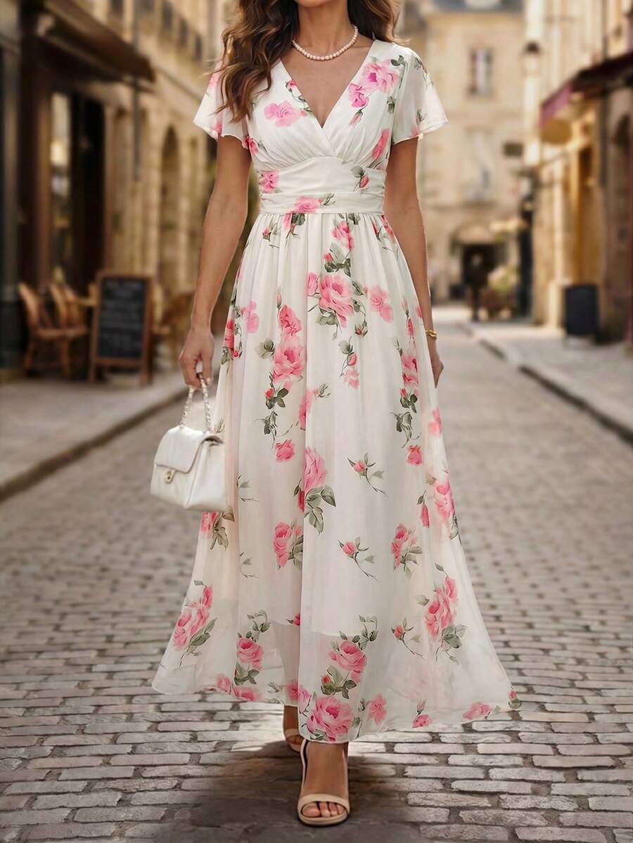 Emery Floral V-Neck Midi Dress
