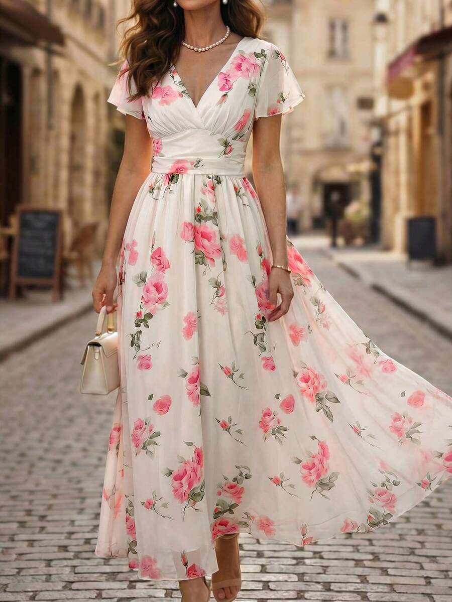 Emery Floral V-Neck Midi Dress