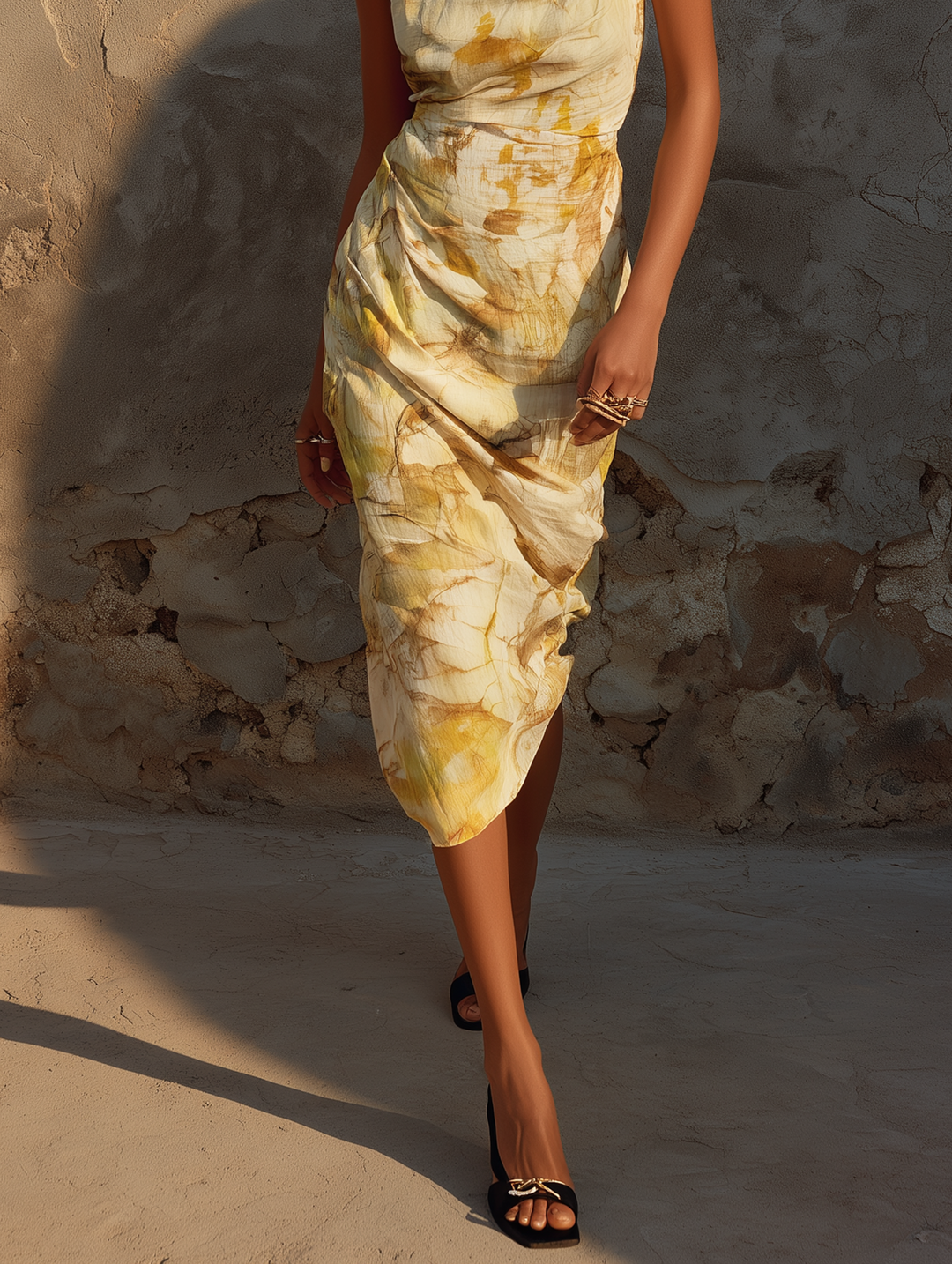 Women's Minimalist Ombré Print Cowl Neck Sleeveless Midi Dress MDZ2327D8Y