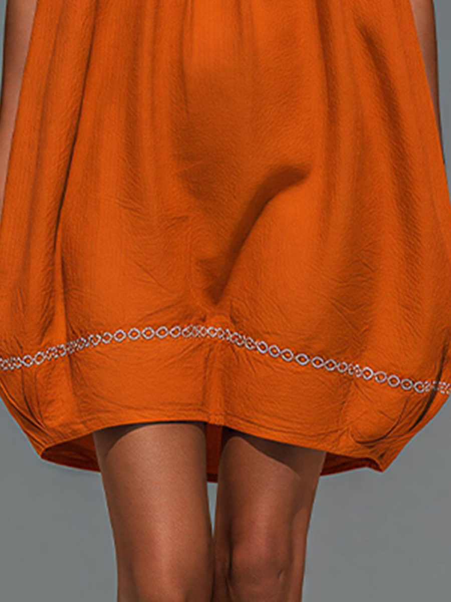 Women’s Orange Linen-Blend One-Shoulder Ruffled Mini Dress With Embroidered Hem MDZ2835D6T