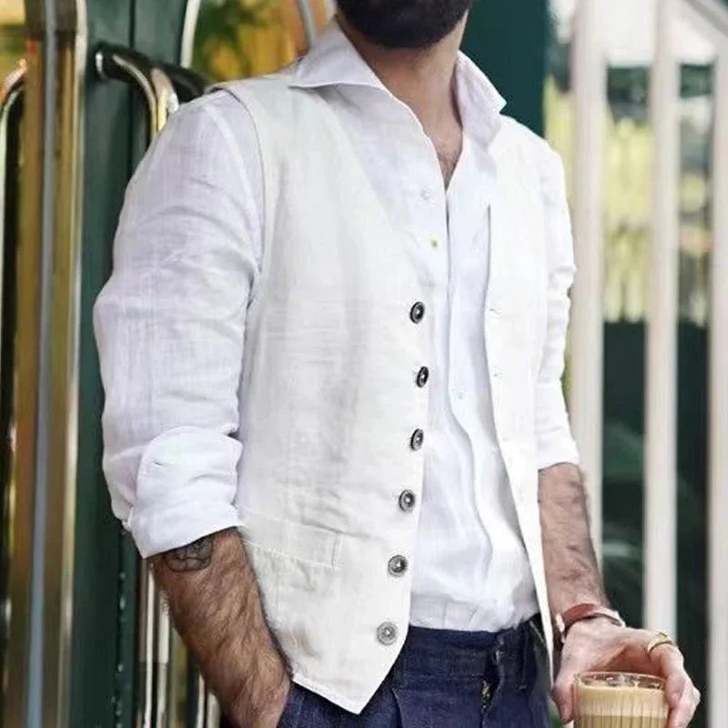 Brit & Boho™️ | Ashton - Men's Slim Cotton-Linen Vest Brit & Boho | Fashion & Boutique