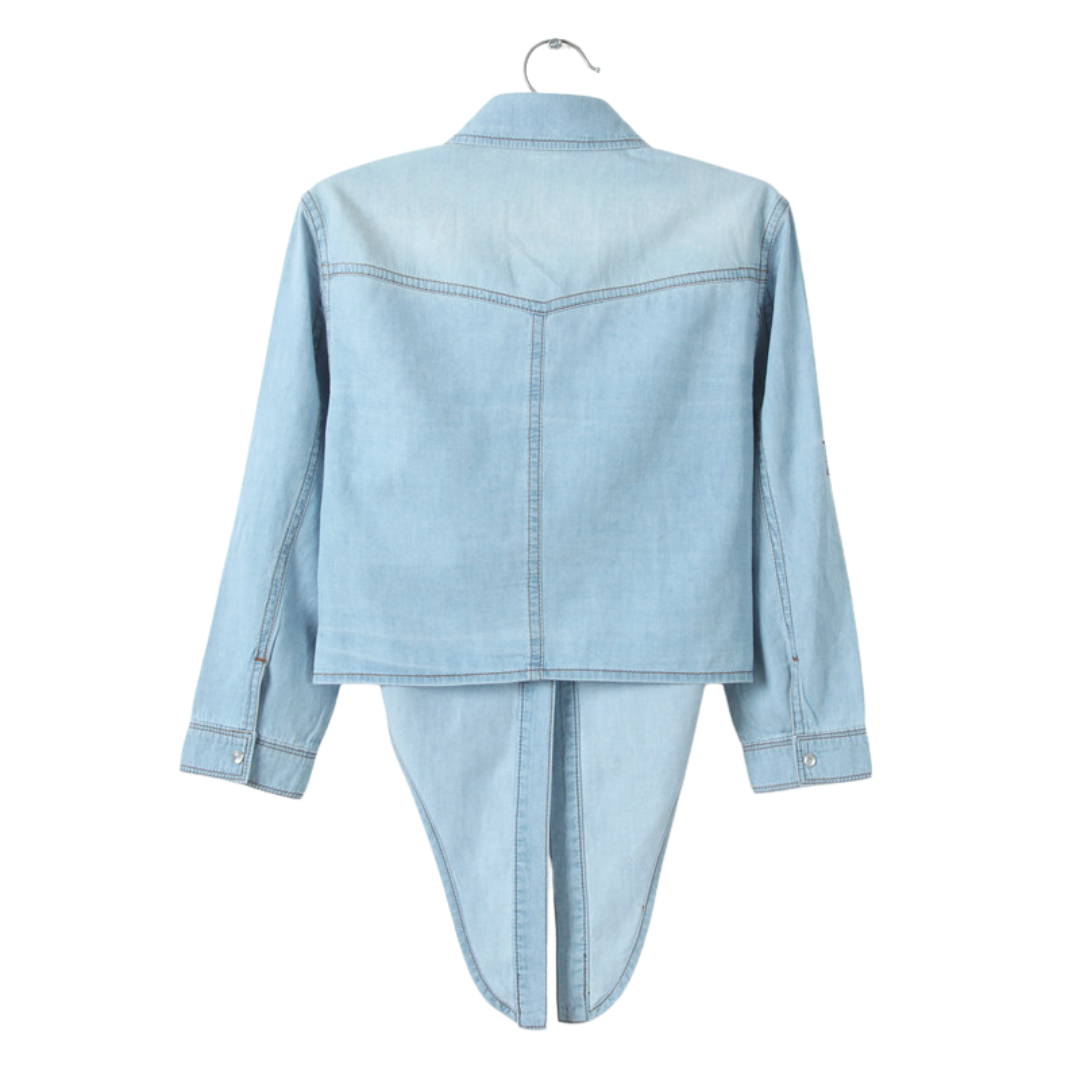 HARVEST™ – Knotted Crop Denim Cardigan