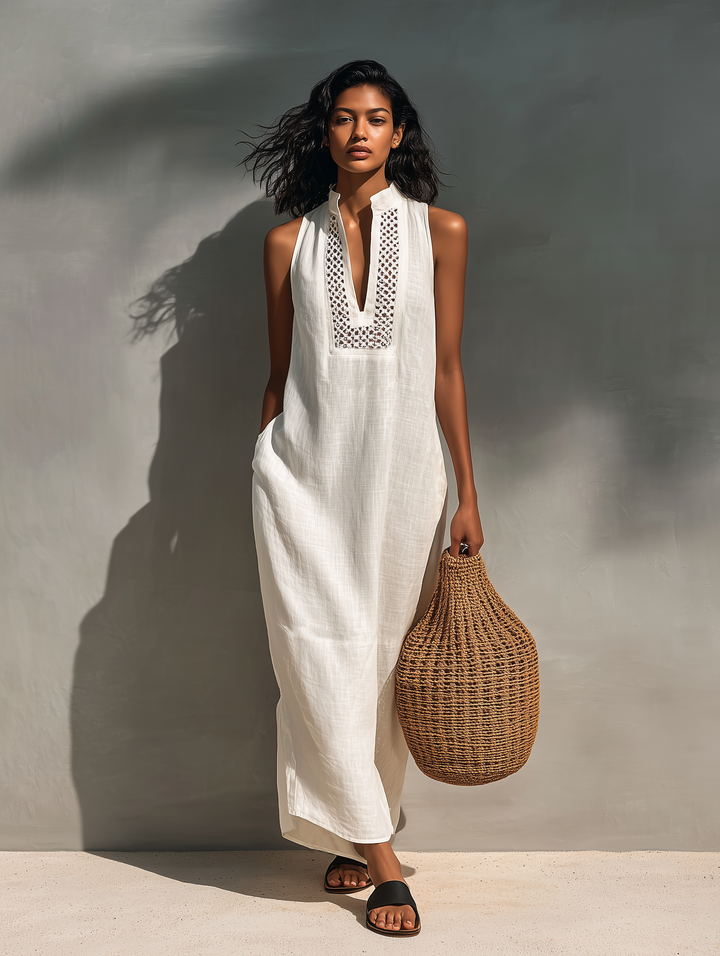 Women's Minimalist Sleeveless Maxi Dress With Cutout Neckline MDZ1206B6Y