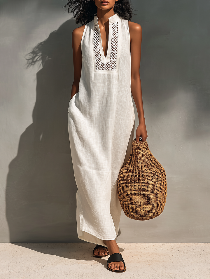 Women's Minimalist Sleeveless Maxi Dress With Cutout Neckline MDZ1206B6Y