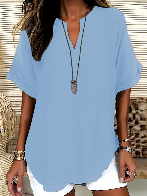 Atasia - Soft-Touch Notched-Neck Blouse