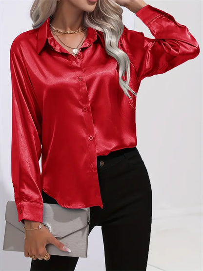 Brit & Boho™ I Sam Lapel-collar Satin Shirt