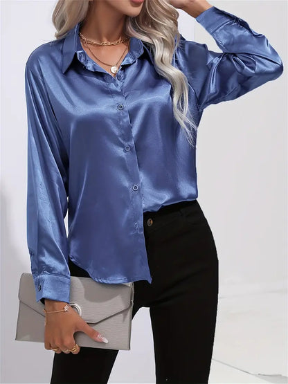 Brit & Boho™ I Sam Lapel-collar Satin Shirt