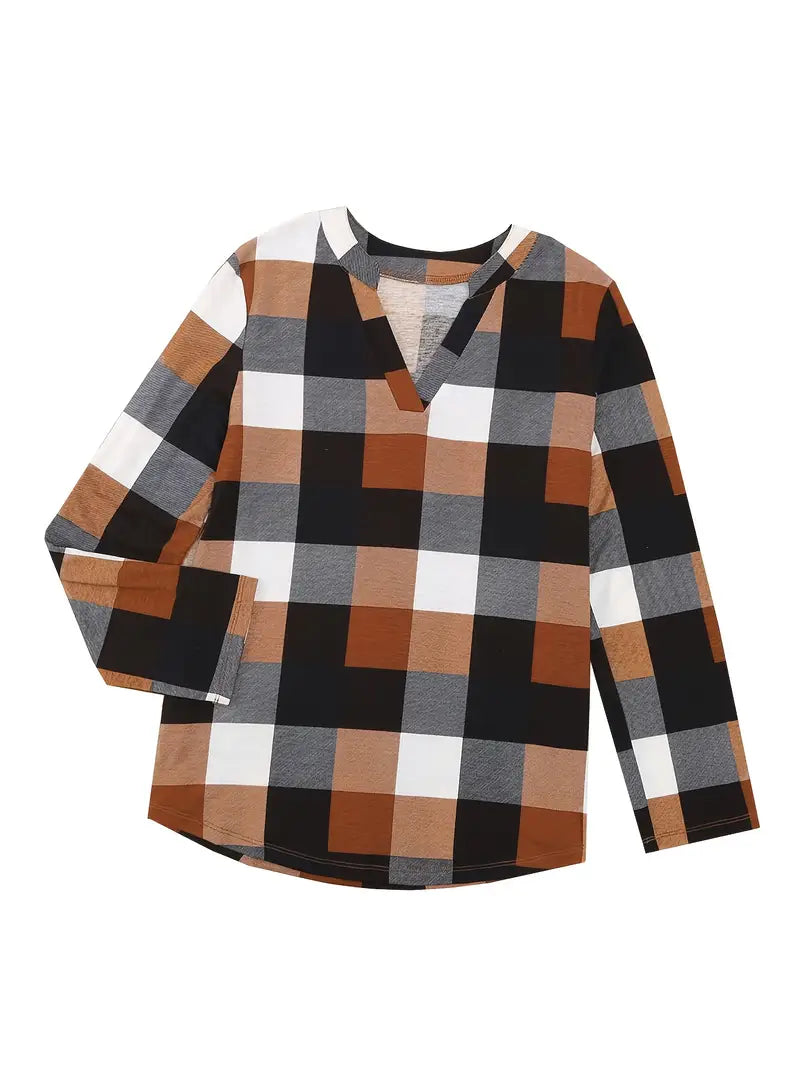 Brit & Boho™ I Dally Plaid Color Block Blouse