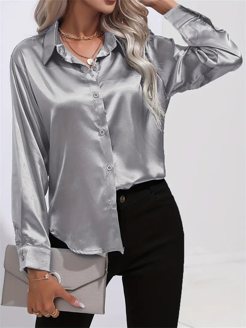 Brit & Boho™ I Sam Lapel-collar Satin Shirt