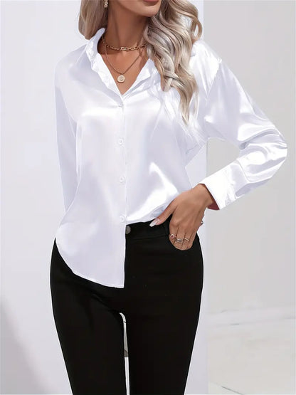 Brit & Boho™ I Sam Lapel-collar Satin Shirt