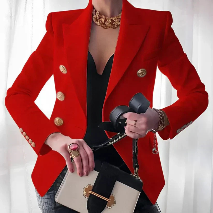 Adelaide | Women's Cotton-Blend Double-Breasted Gold-Button Blazer