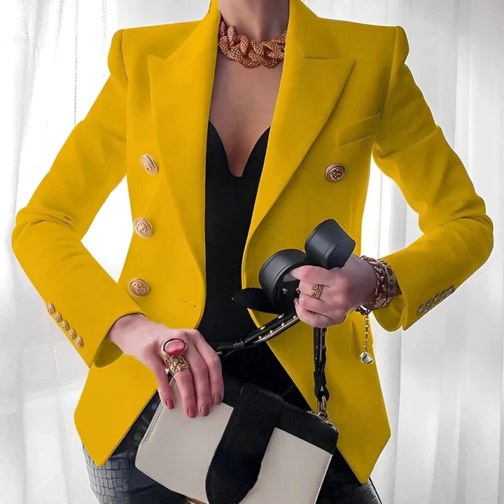 Adelaide | Women's Cotton-Blend Double-Breasted Gold-Button Blazer
