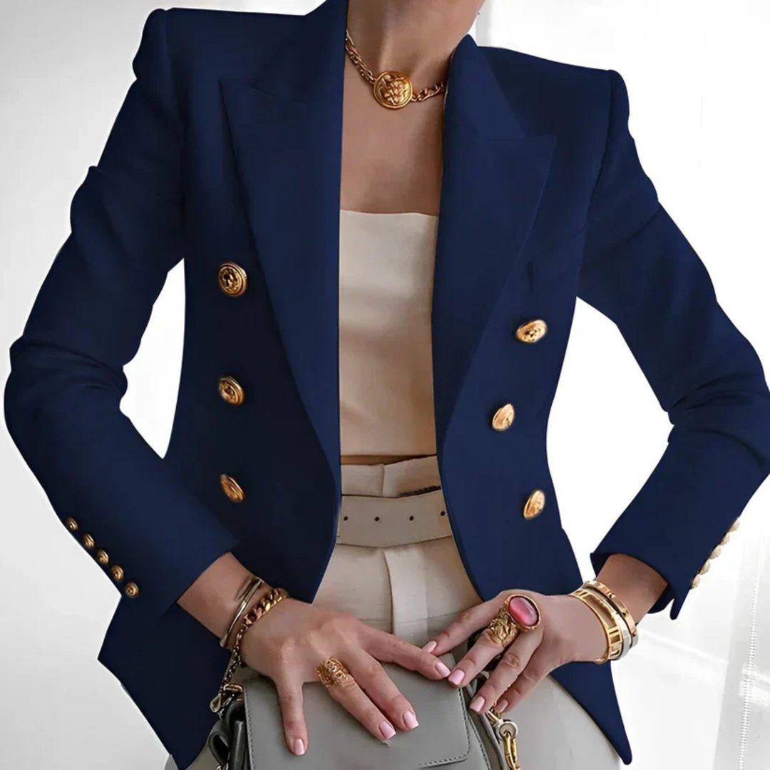 Adelaide | Women's Cotton-Blend Double-Breasted Gold-Button Blazer