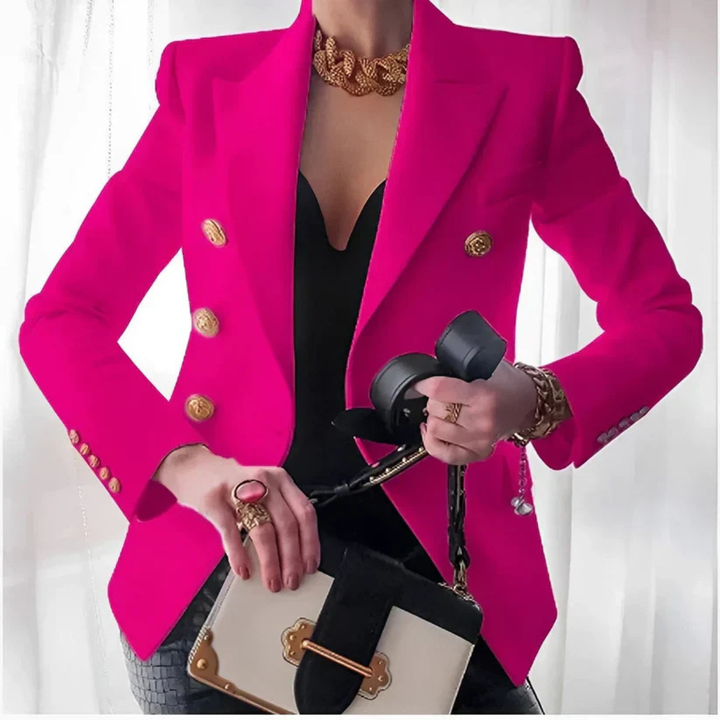 Adelaide | Women's Cotton-Blend Double-Breasted Gold-Button Blazer