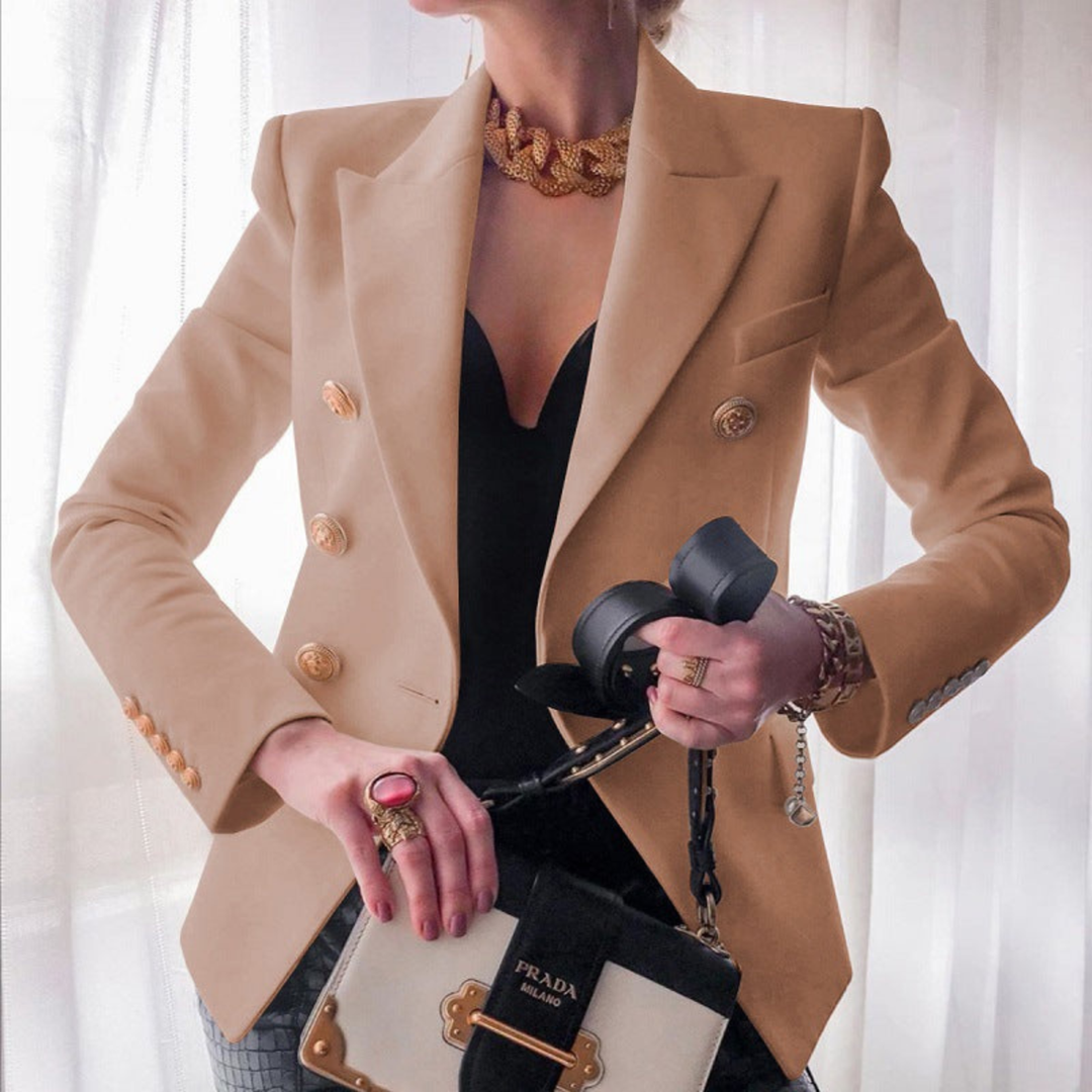 Adelaide | Women's Cotton-Blend Double-Breasted Gold-Button Blazer