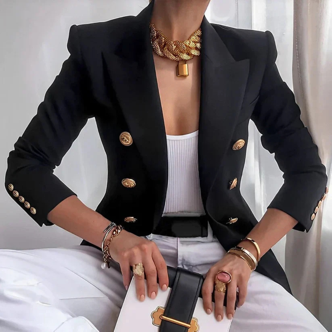 Adelaide | Women's Cotton-Blend Double-Breasted Gold-Button Blazer