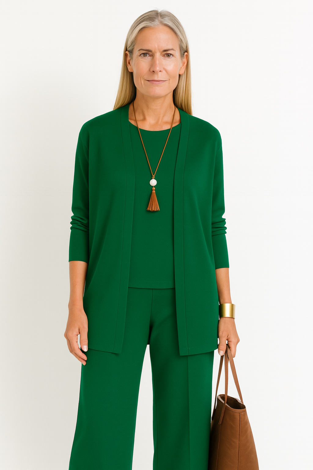 Adele | Women's Cashmere-Blend 3-Piece Cardigan, Top & Wide-Leg Trouser Set