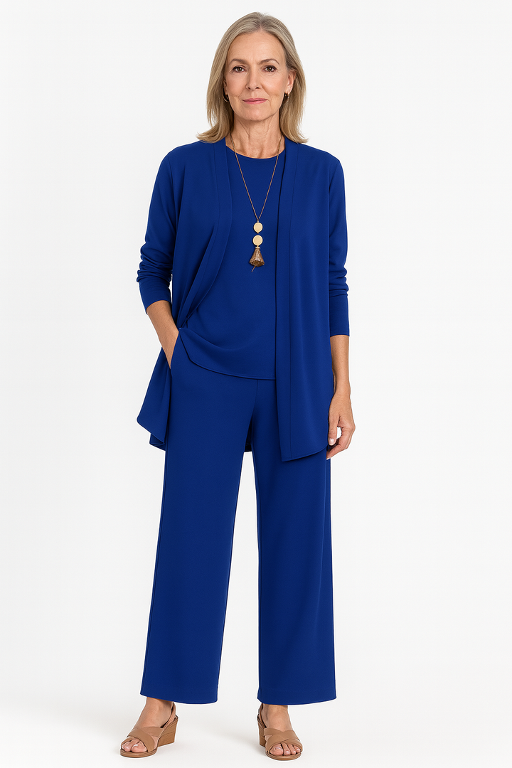 Adele | Women's Cashmere-Blend 3-Piece Cardigan, Top & Wide-Leg Trouser Set