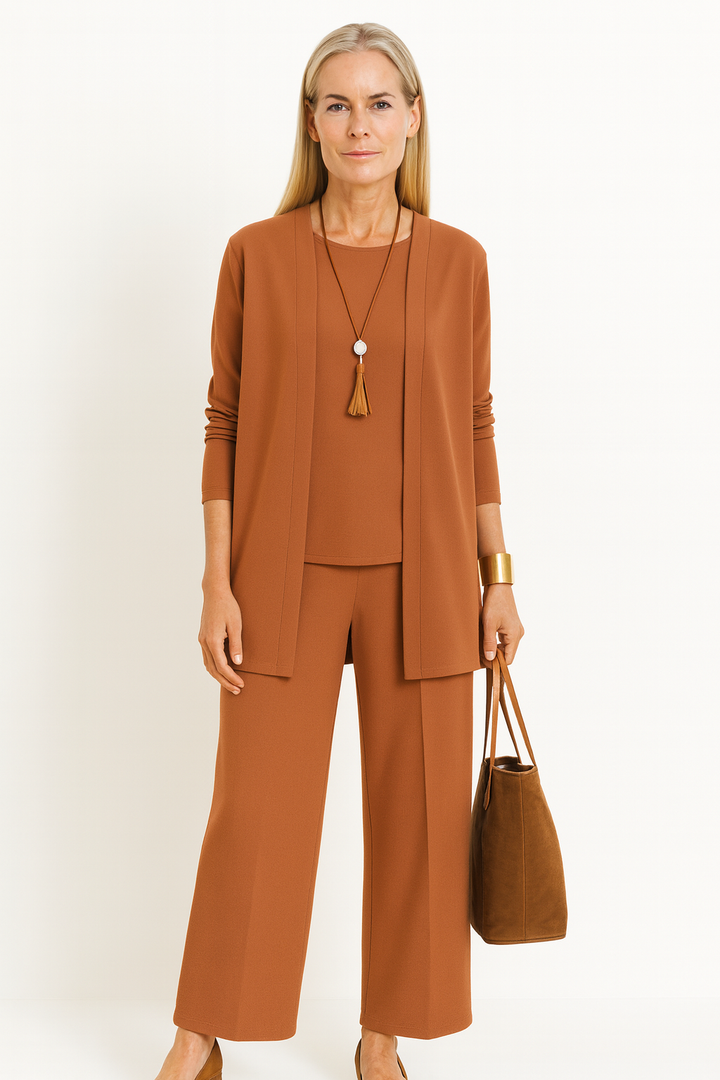 Adele | Women's Cashmere-Blend 3-Piece Cardigan, Top & Wide-Leg Trouser Set