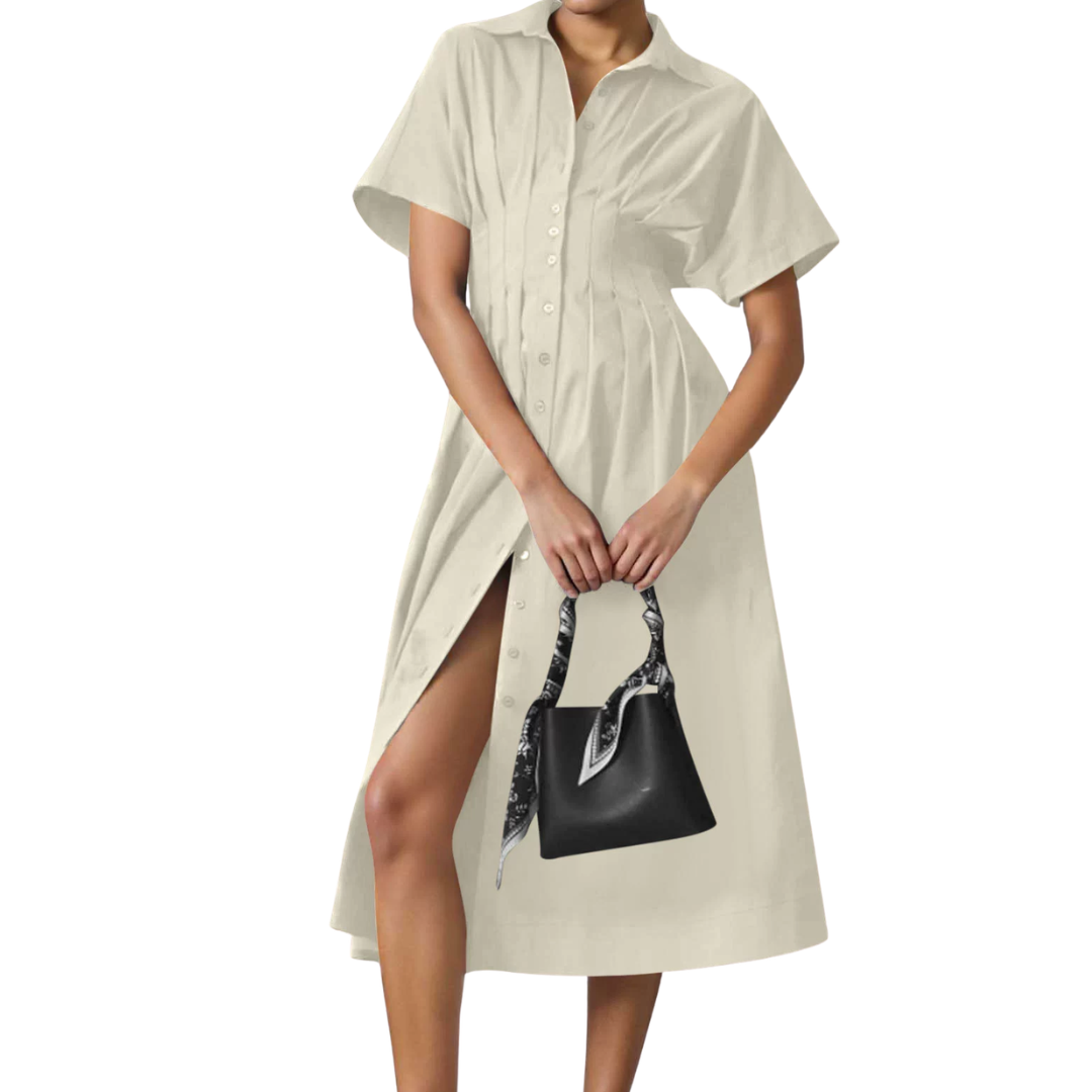 DORINDA™ – Pleated Waist-Cinching Shirt Dress