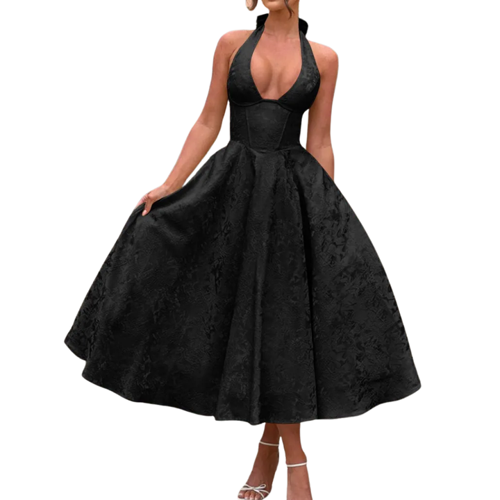 VIOLAINE™ – Embroidered Halter V-Neck Evening Dress