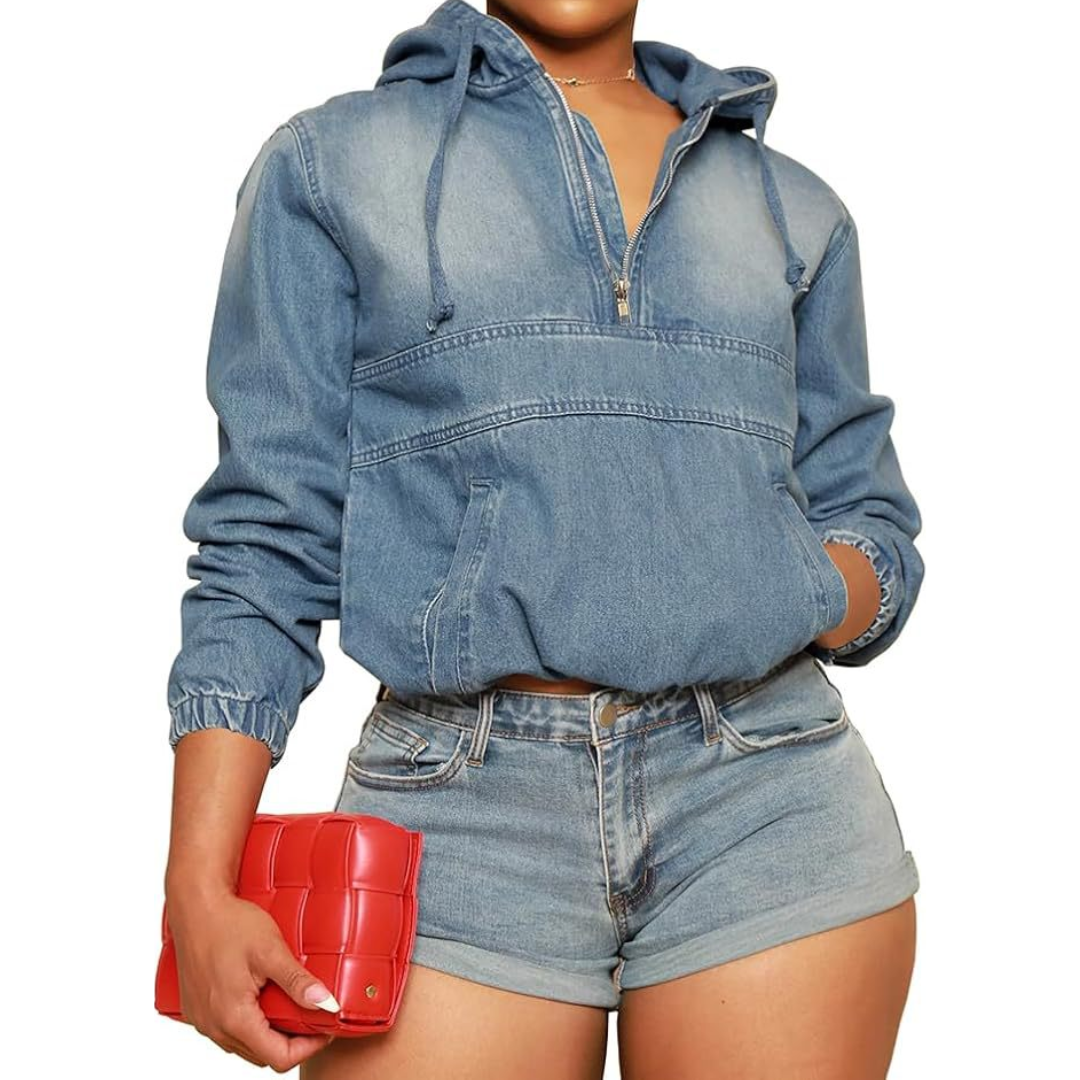 RYDEN™ – Moto-Inspired Hooded Denim Pullover Jacket
