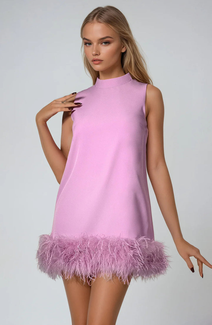 Brit & Boho™ I Ada A-Line Fur Hem Mini Dress Brit & Boho | Fashion & Boutique