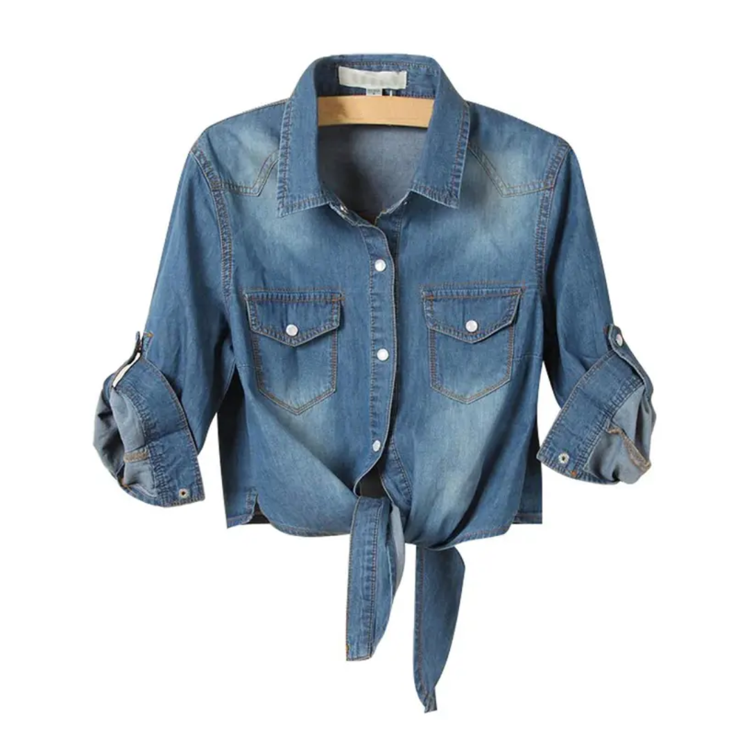 HARVEST™ – Knotted Crop Denim Cardigan