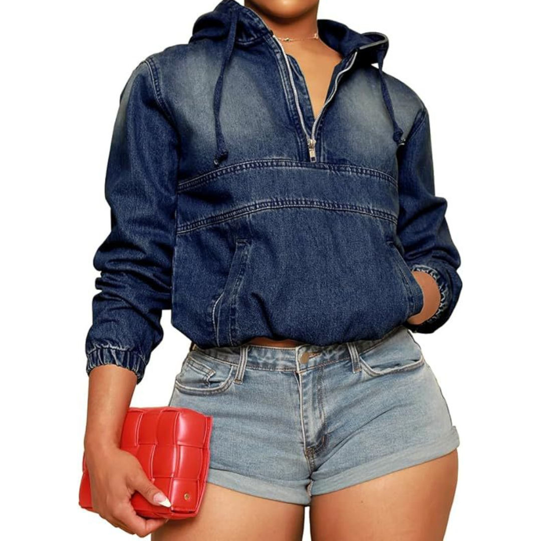RYDEN™ – Moto-Inspired Hooded Denim Pullover Jacket