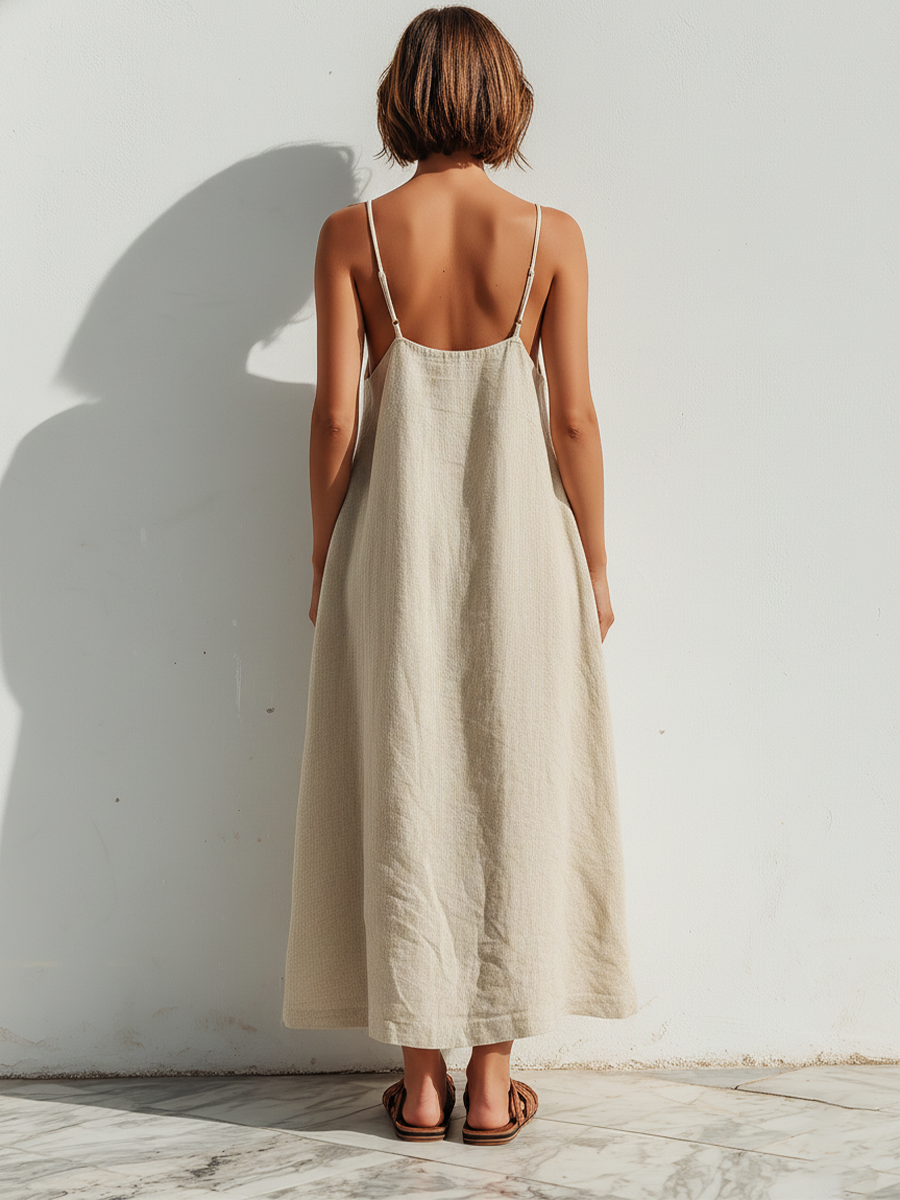 Women's Lightweight Linen Swing Dress With Loose Fit & Asymmetric Hem, Contemporary Effortless-Elegant Style Dress MDZ1369D3LYL