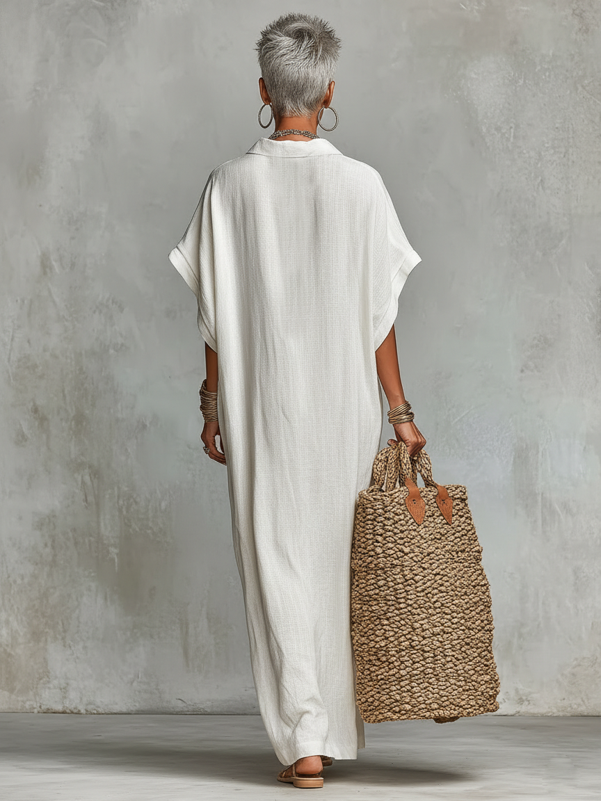Women's Minimalist Loose-fitting Shirt Maxi Dress MDZ0678A4Y