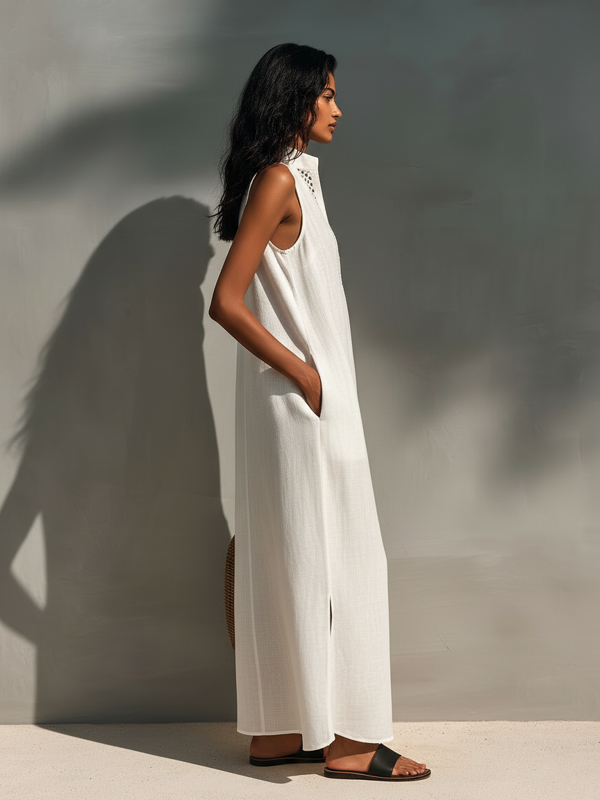 Women's Minimalist Sleeveless Maxi Dress With Cutout Neckline MDZ1206B6Y