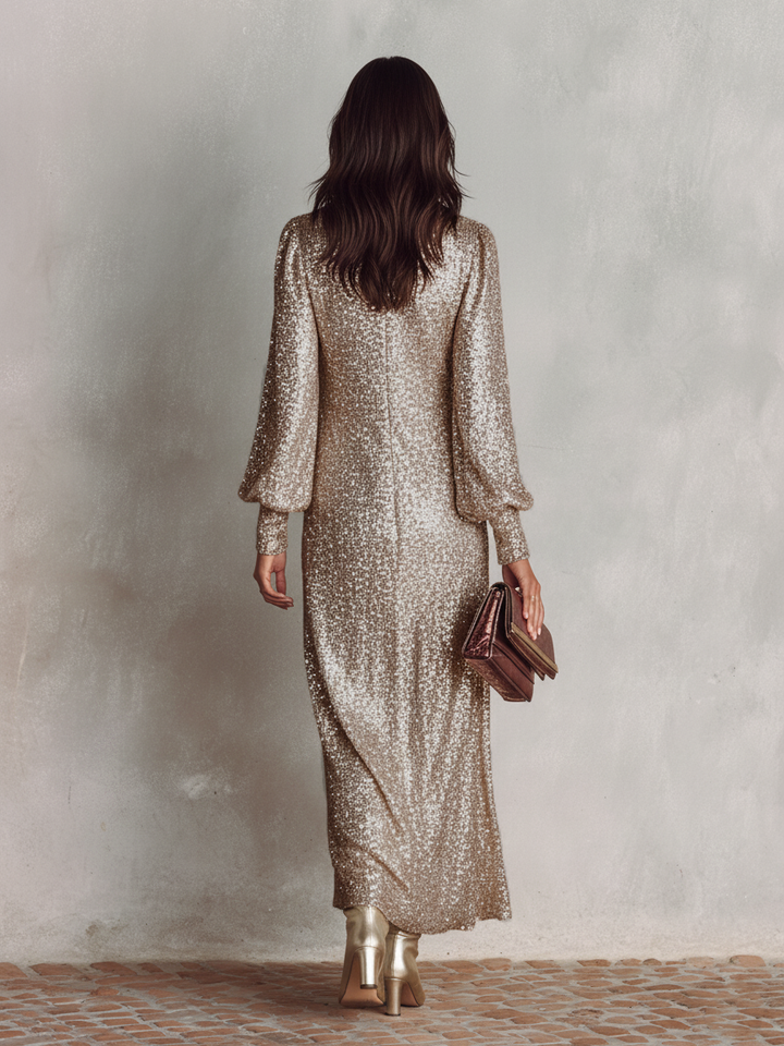 Women's Minimalist Loose Shimmering V-neck Maxi Party Dress MDA1819I0Y