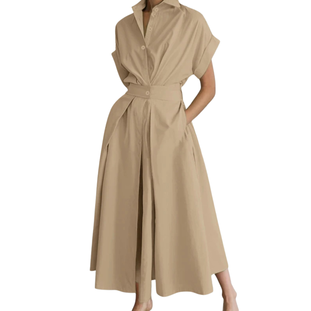 RIELLE™ – Preppy High-Waist Shirt Dress