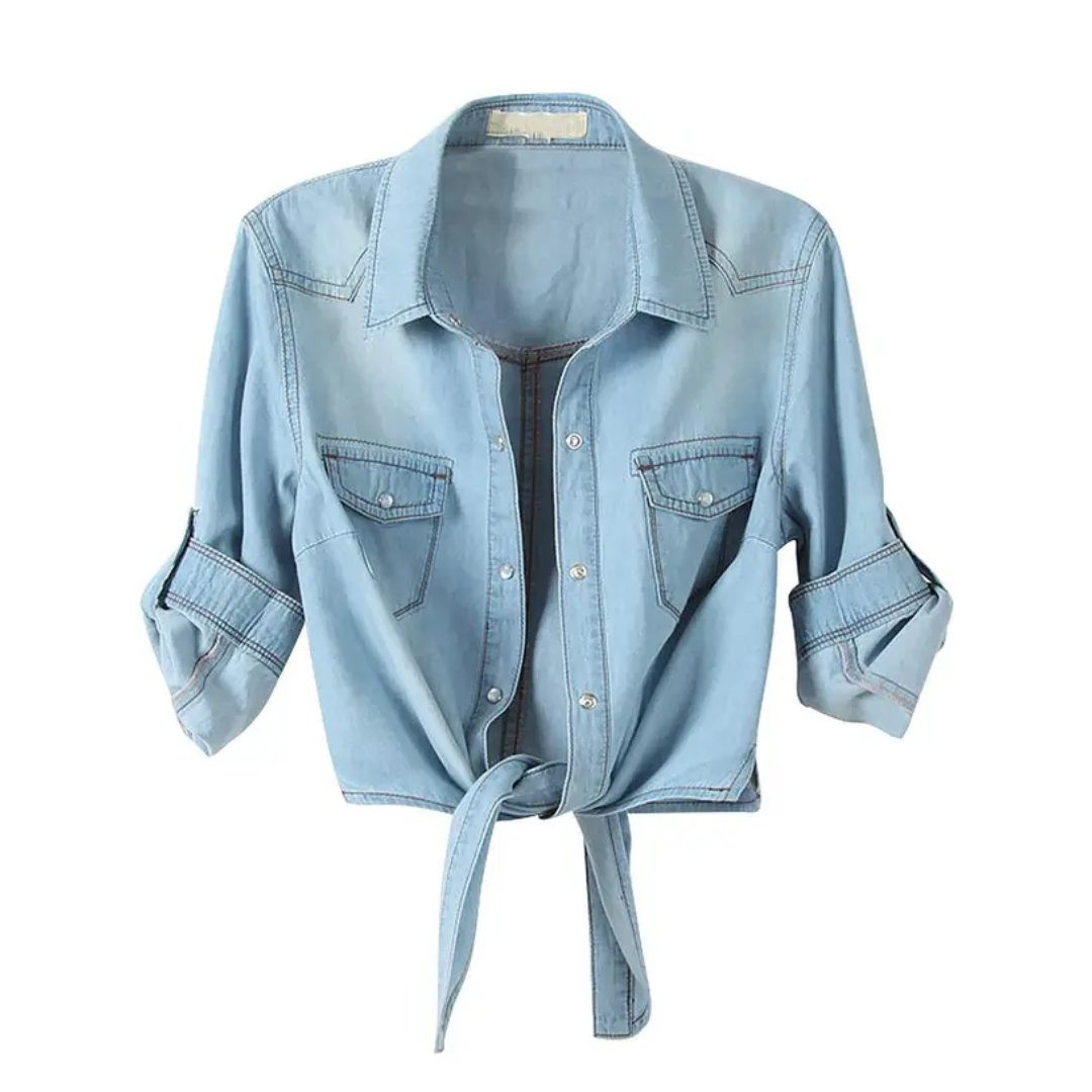 HARVEST™ – Knotted Crop Denim Cardigan