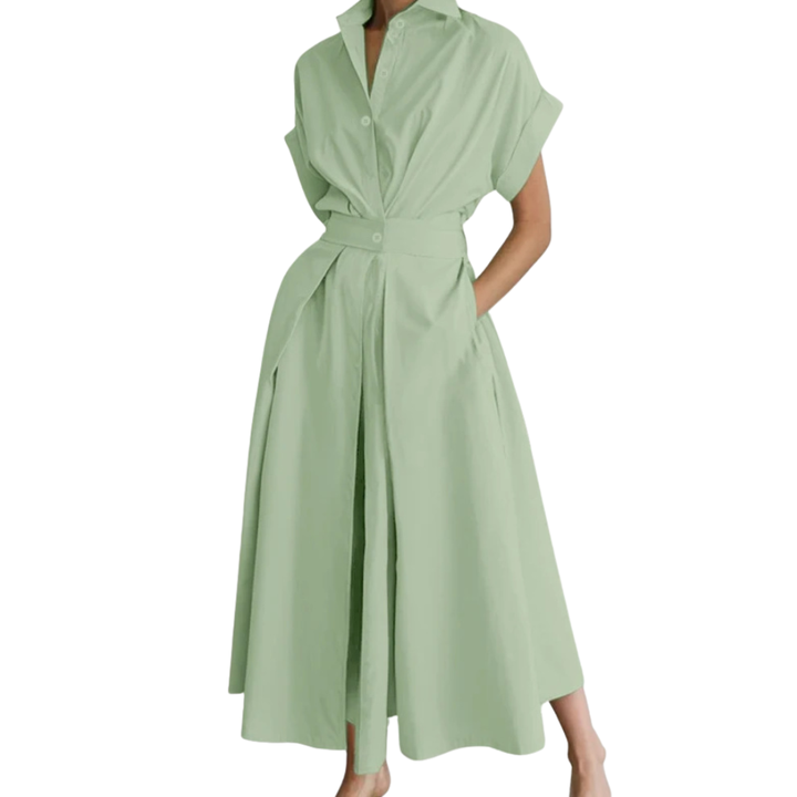 RIELLE™ – Preppy High-Waist Shirt Dress