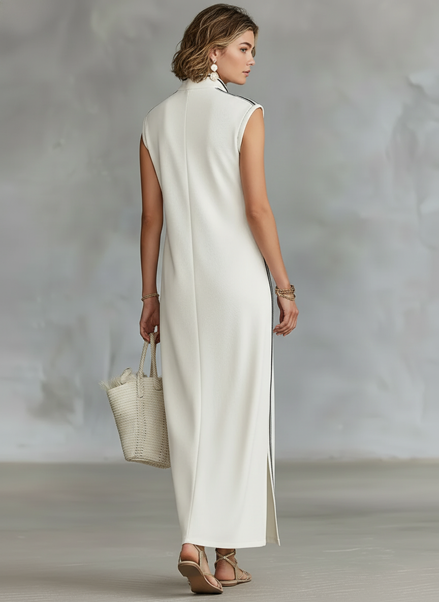 Women's Minimalist Athletic-Style Sleeveless Henley Maxi Dress MDZ1960C6Y