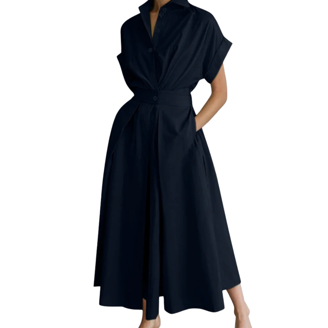 RIELLE™ – Preppy High-Waist Shirt Dress