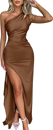 Women's One Shoulder Satin High Split Wedding Dresses