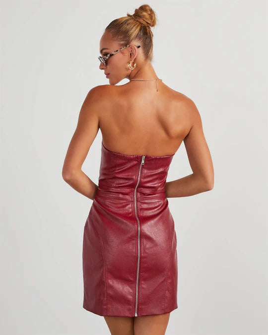 Brit & Boho™ I Hayley Faux Leather Strapless Mini Dress