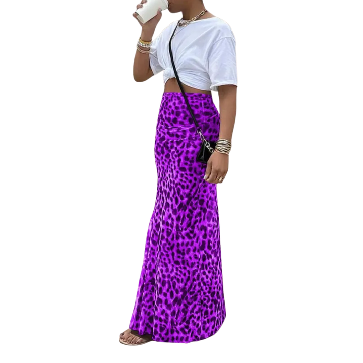 THORA™ – Wild Leopard Print Fishtail Midi Skirt